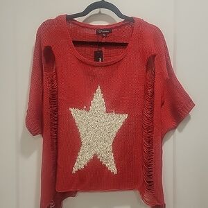 Priceless Distressed Sweater Red Top Sz M/L